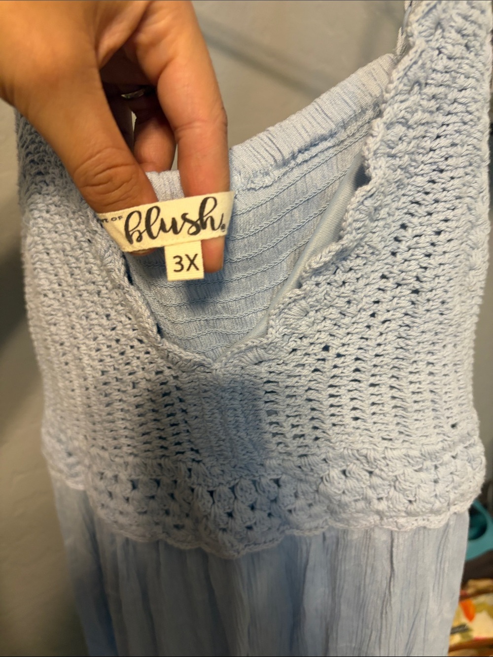 Blush Light Blue Crochet Bodice Midi Dress - Picture 2 of 4